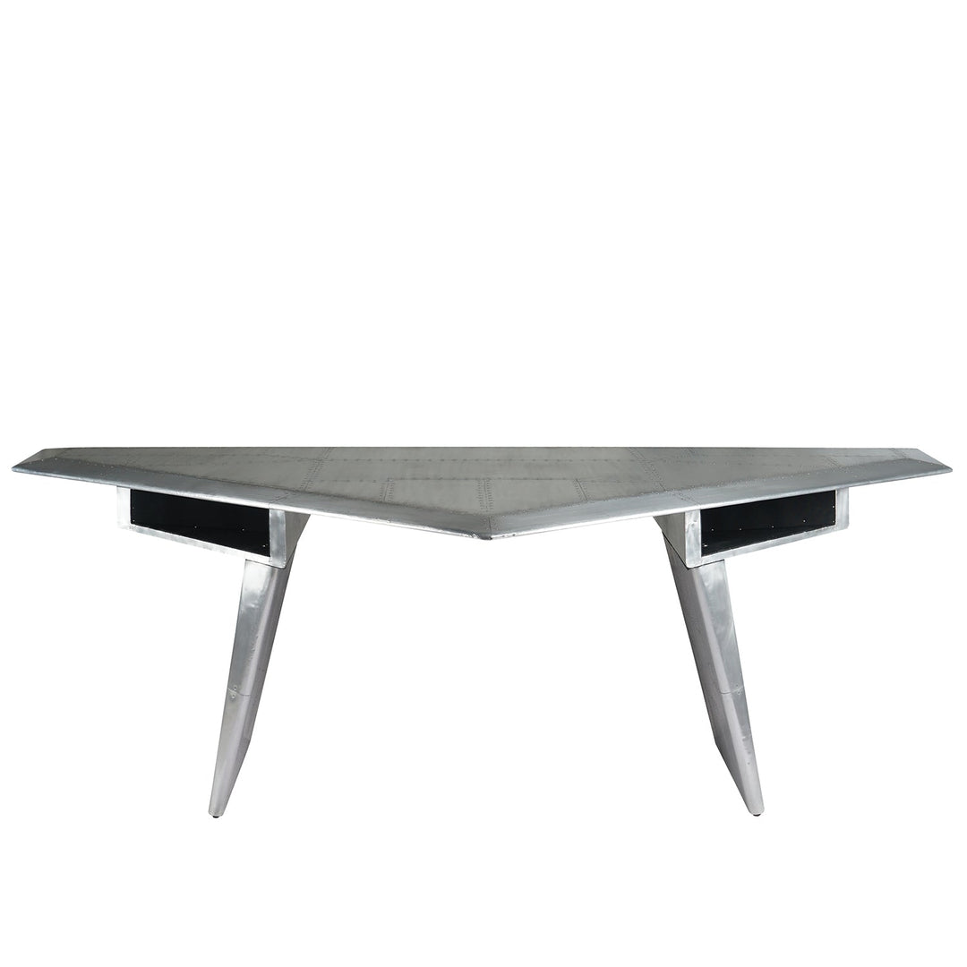 Industrial aluminium study table triangle aircraft in white background.
