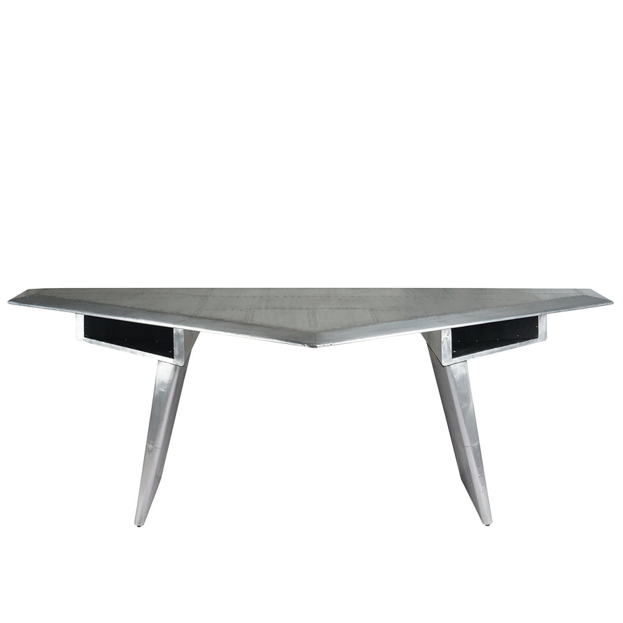 Industrial aluminium study table triangle aircraft in white background.