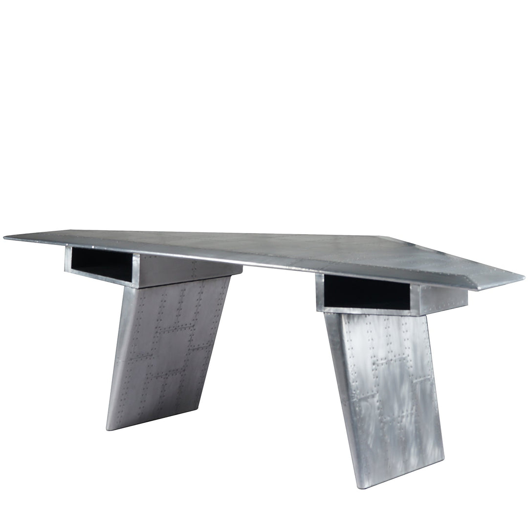 Industrial aluminium study table triangle aircraft color swatches.