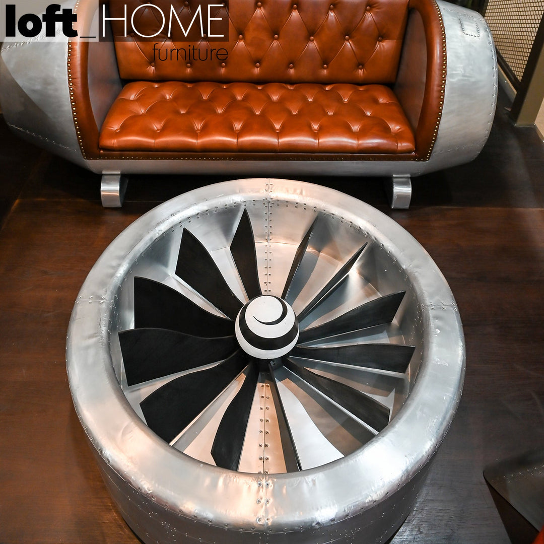 Industrial Aluminium Tempered Glass Coffee Table ENGINE