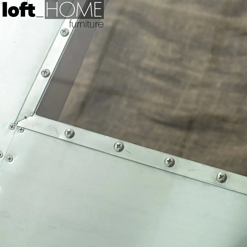 Industrial aluminium tempered glass study table skyway in still life.