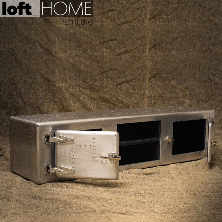 Industrial aluminium tv console jetdoor in real life style.