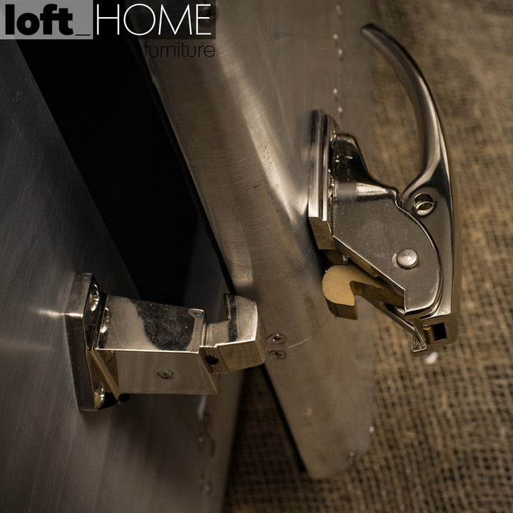 Industrial aluminium tv console jetdoor in still life.