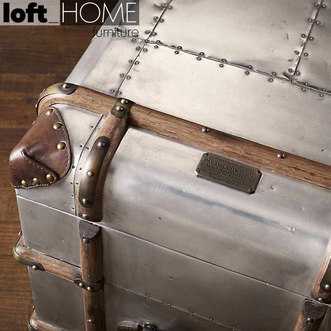 Industrial aluminium tv console richards trunk in still life.