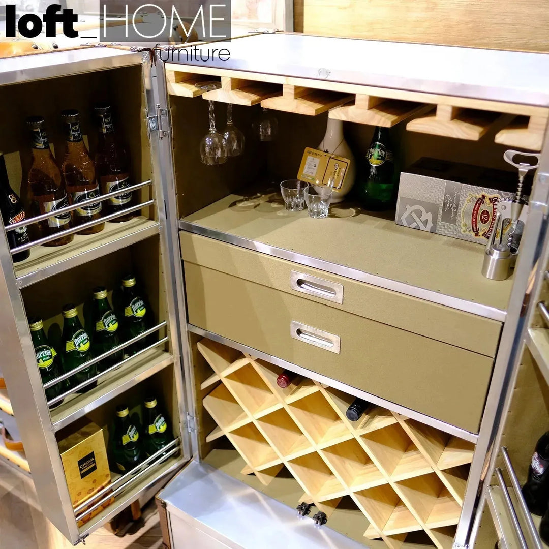 Industrial aluminium wine cabinet aircraft in panoramic view.