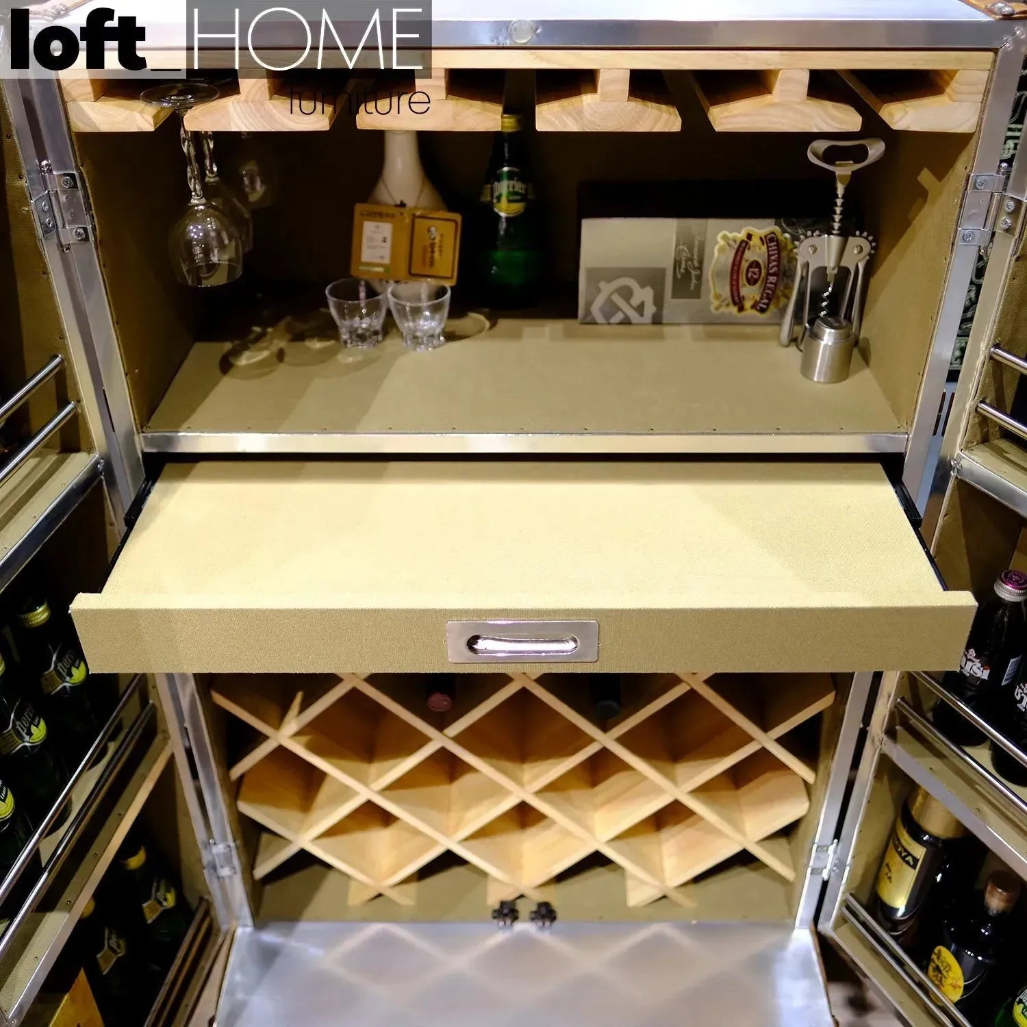 Industrial aluminium wine cabinet aircraft in close up details.