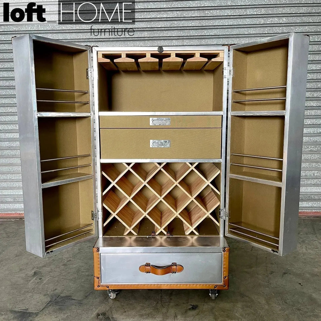 Industrial aluminium wine cabinet aircraft in still life.