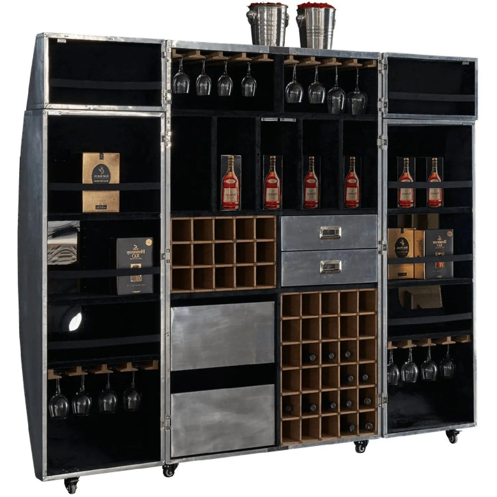 Industrial aluminium wine cabinet aviator in white background.