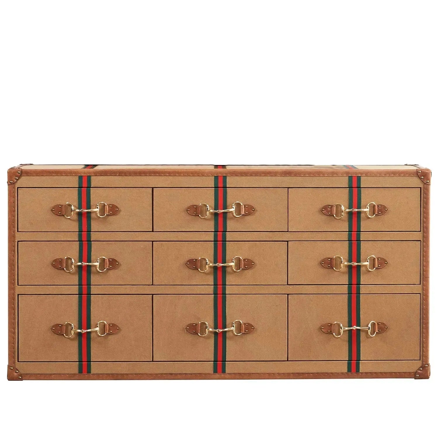 Vintage canvas drawer cabinet guccio in white background.
