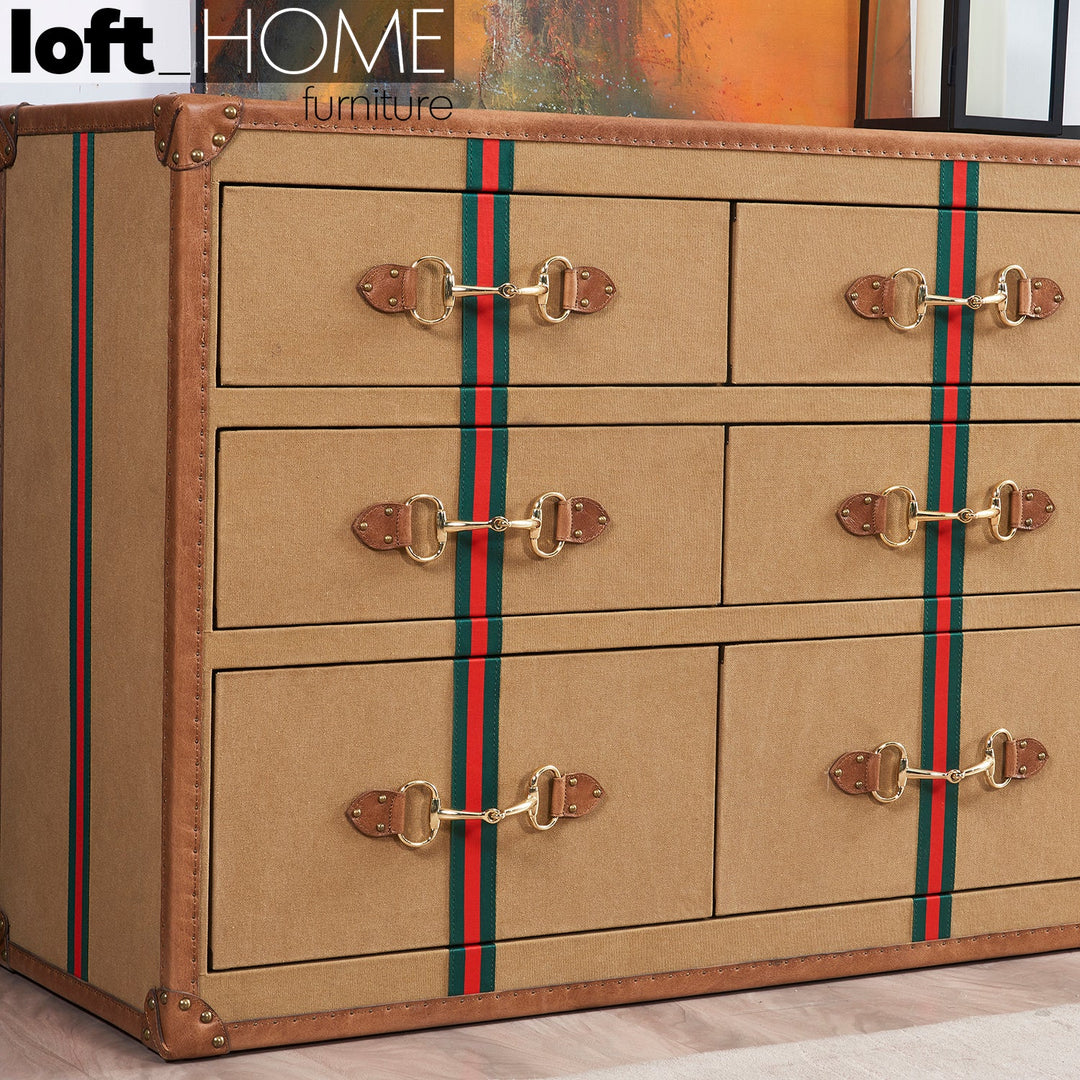 Industrial canvas drawer cabinet guccio in real life style.