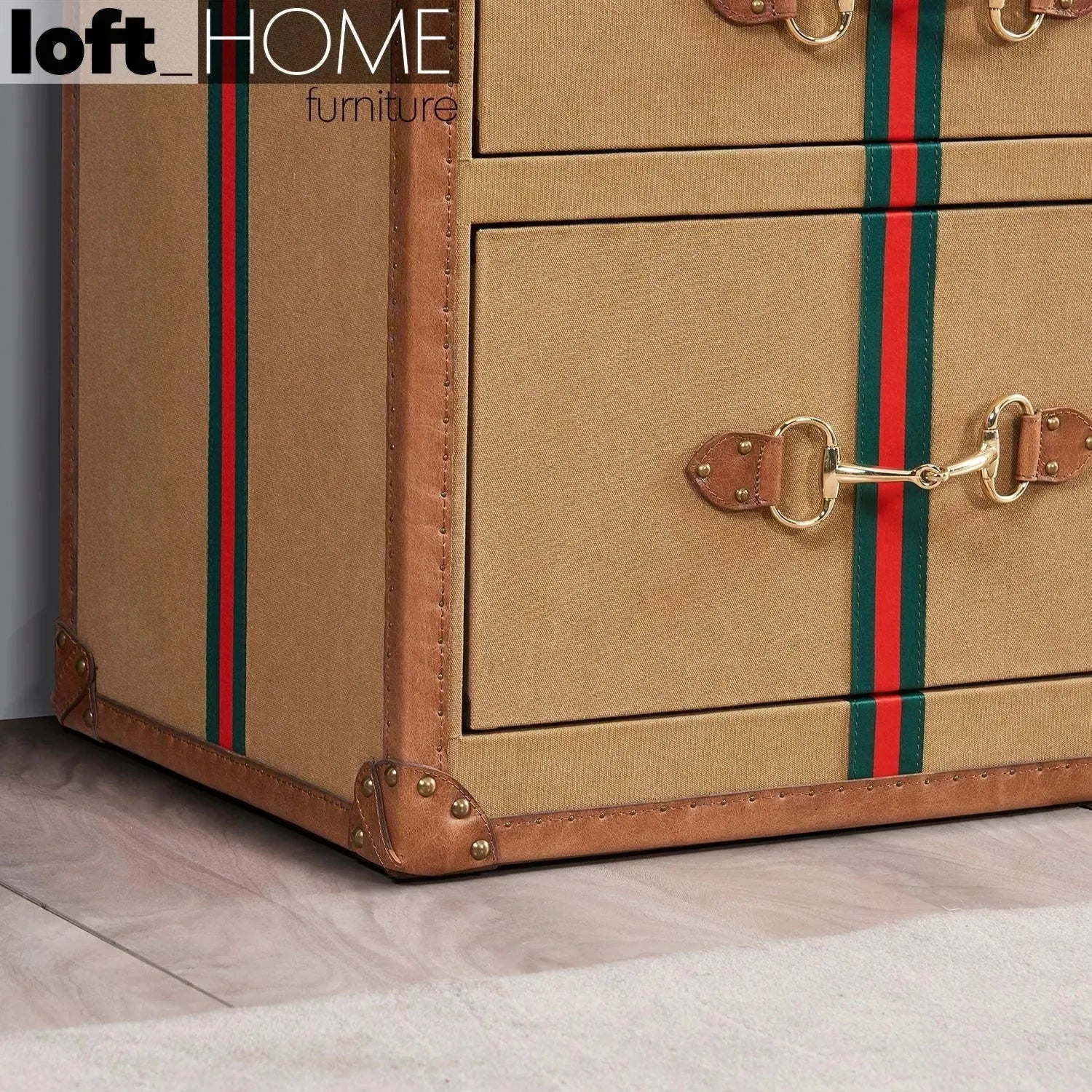 Vintage canvas drawer cabinet guccio with context.