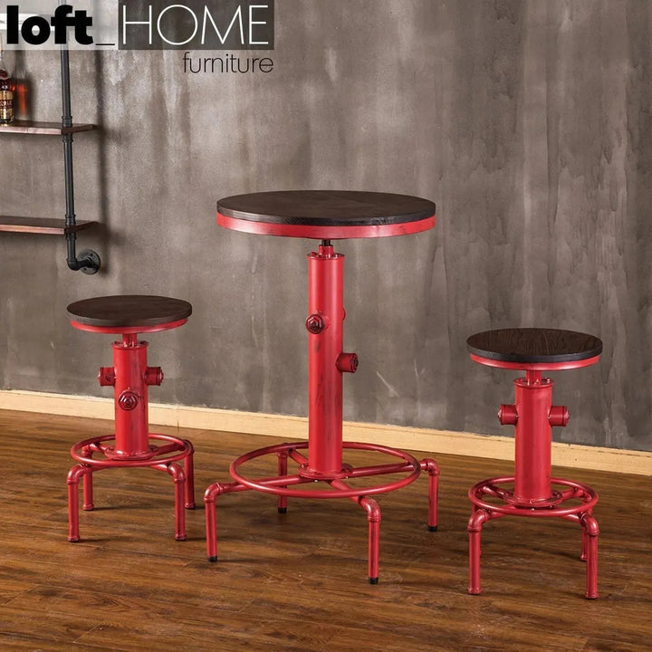 Industrial elm wood bar stool hydrant primary product view.