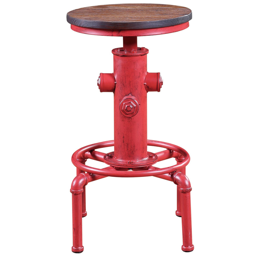 Industrial elm wood bar stool hydrant in white background.