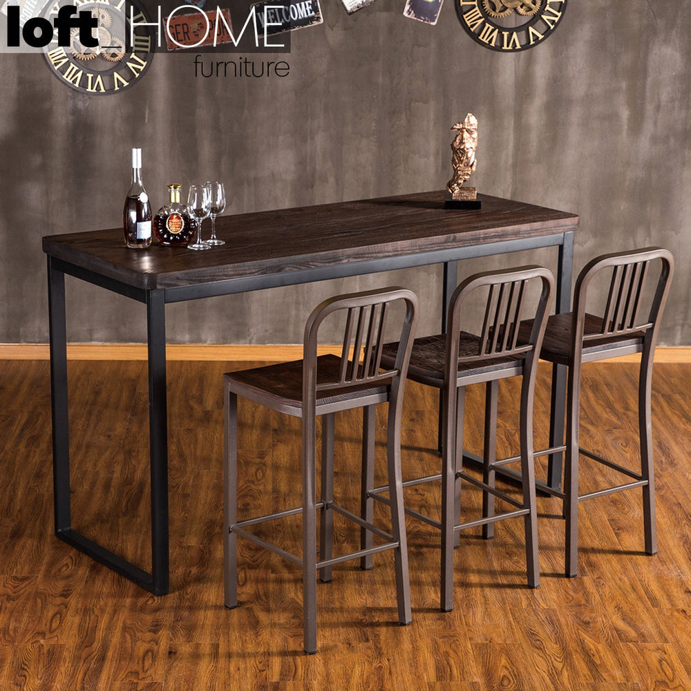 Industrial elm wood bar table hardy primary product view.