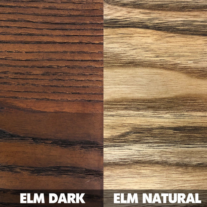 Industrial elm wood bar table hardy color swatches.