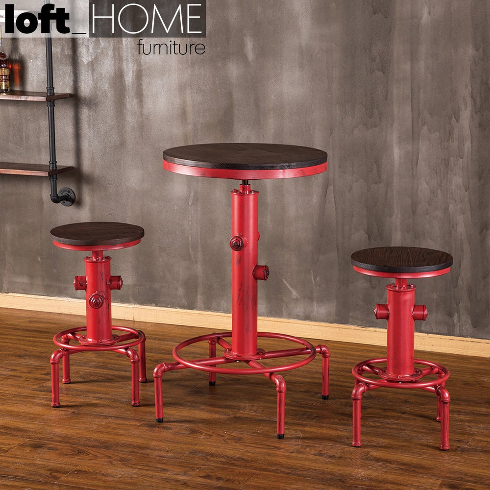 Industrial elm wood bar table hydrant primary product view.
