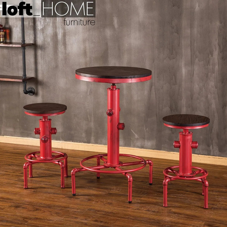 Industrial elm wood bar table hydrant primary product view.