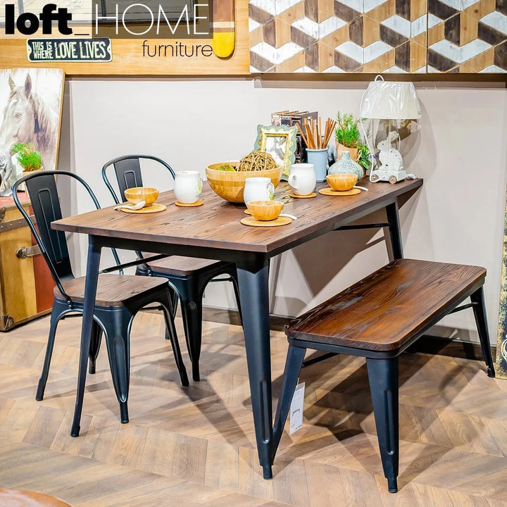 Industrial elm wood dining set 4 pieces sanctum x detail 5.