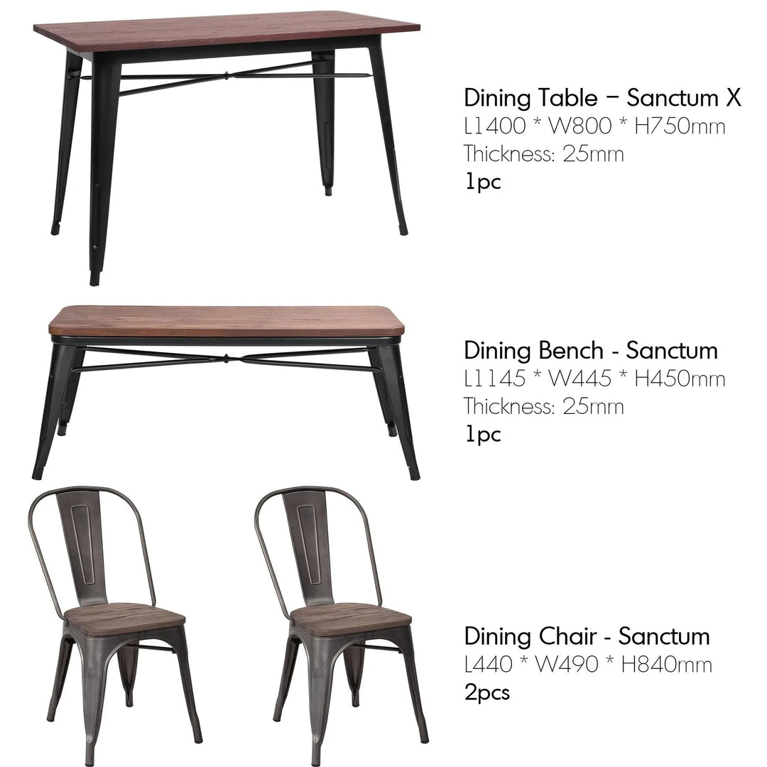 Industrial elm wood dining set 4 pieces sanctum x detail 3.