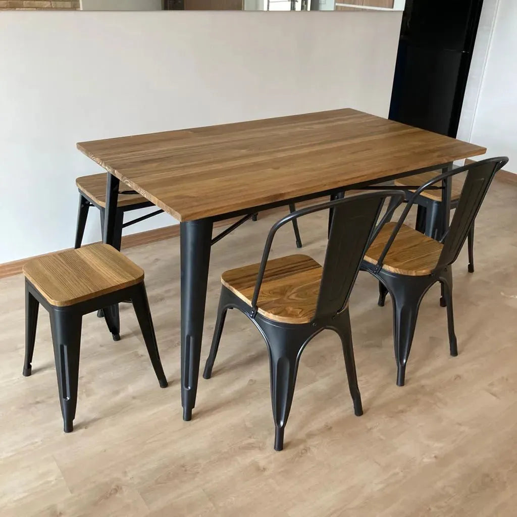 Industrial elm wood dining set 4 pieces sanctum x with context.