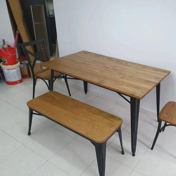 Industrial elm wood dining set 4 pieces sanctum x in close up details.