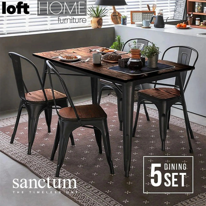 Industrial elm wood dining set 5 pieces sanctum x detail 2.