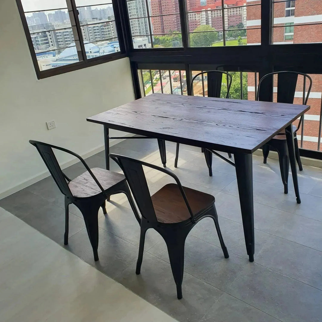 Industrial elm wood dining set 5 pieces sanctum x detail 11.