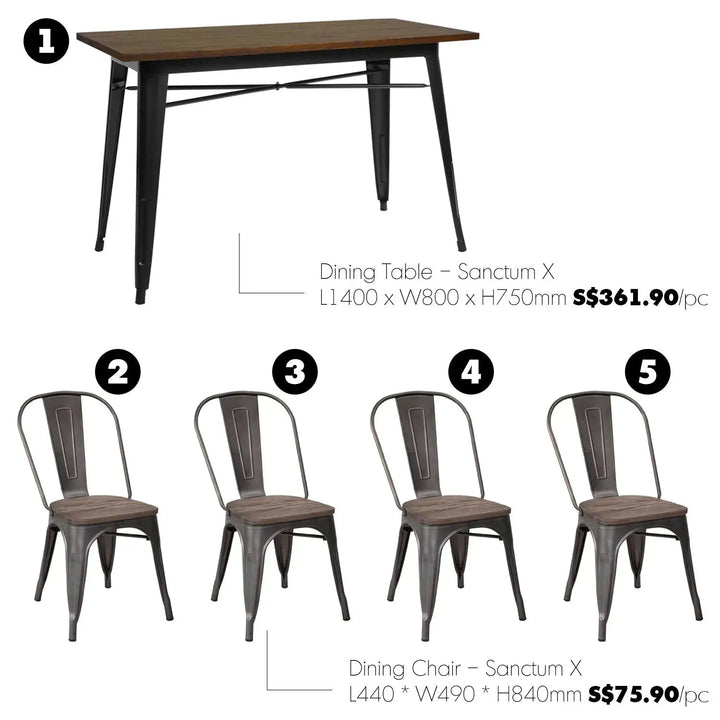 Industrial elm wood dining set 5 pieces sanctum x detail 1.