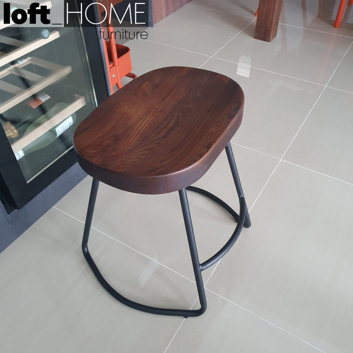 Industrial elm wood dining stool sanctum country with context.