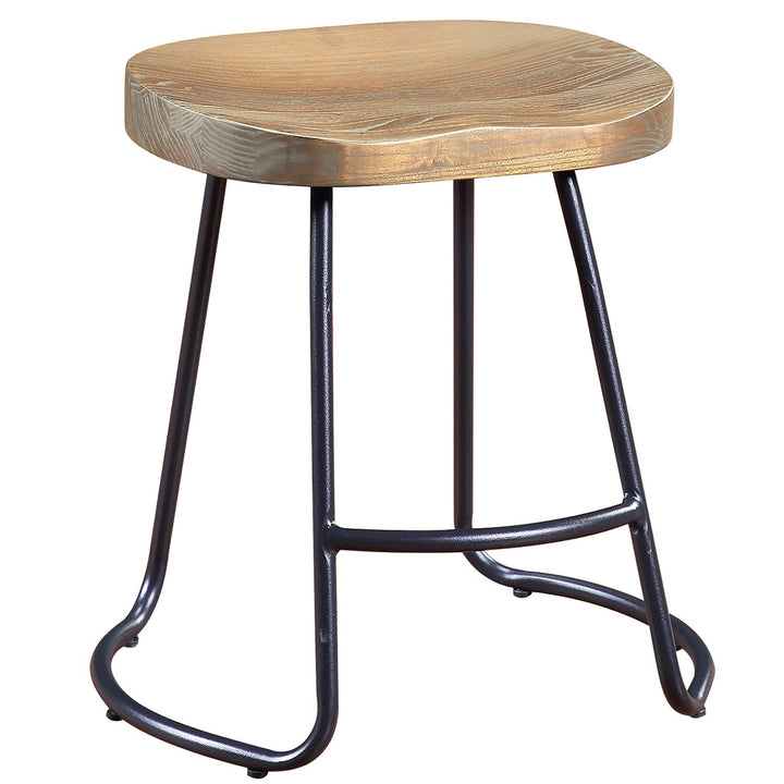Industrial elm wood dining stool sanctum country in still life.
