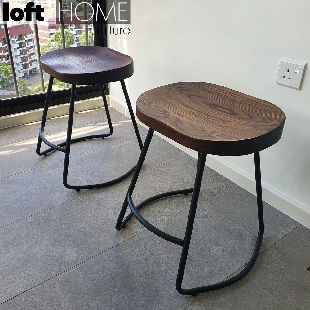 Industrial elm wood dining stool sanctum country primary product view.