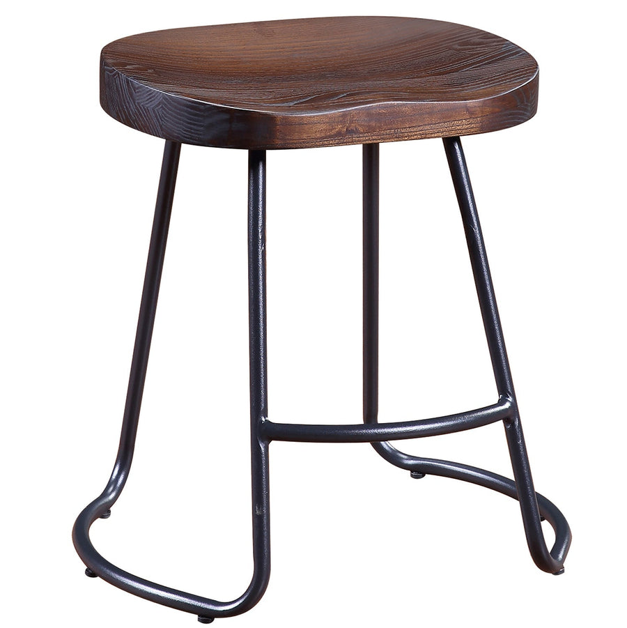 Industrial elm wood dining stool sanctum country in white background.