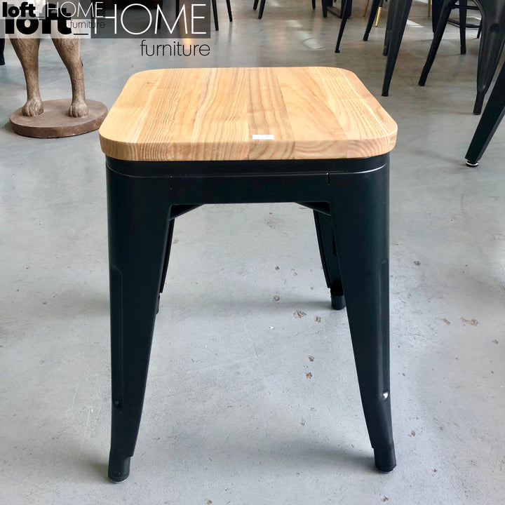 Industrial elm wood dining stool sanctum x detail 8.