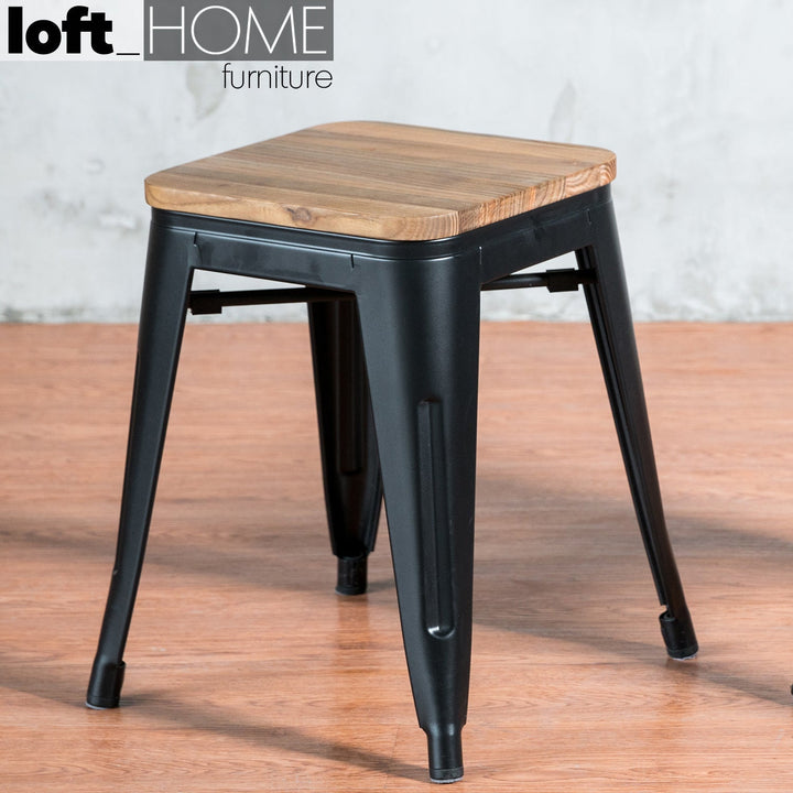 Industrial elm wood dining stool sanctum x detail 5.