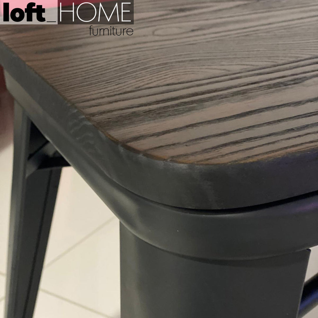 Industrial elm wood dining stool sanctum x detail 1.