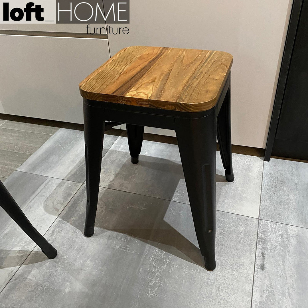 Industrial elm wood dining stool sanctum x detail 10.
