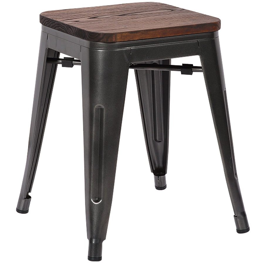 Industrial elm wood dining stool sanctum x in white background.