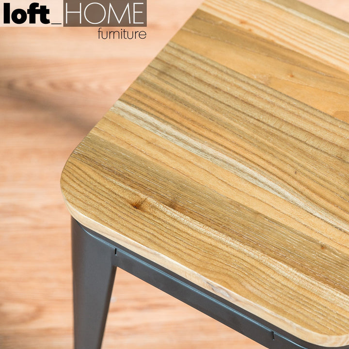 Industrial elm wood dining stool sanctum x detail 11.