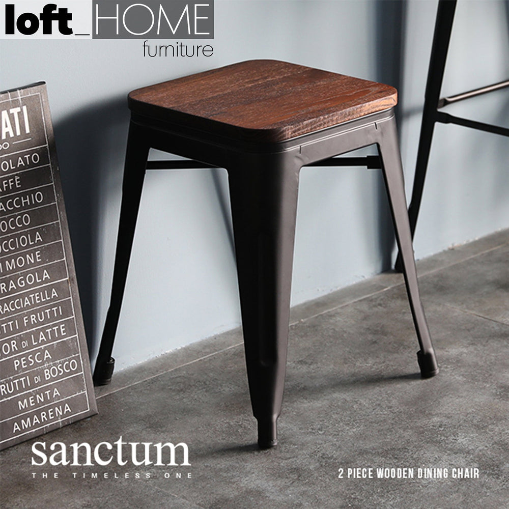 Industrial elm wood dining stool sanctum x primary product view.