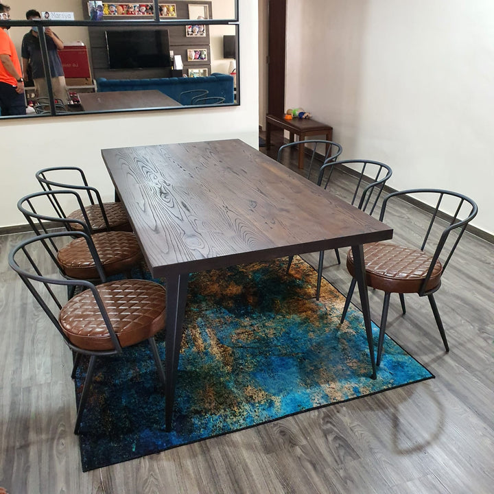 Industrial elm wood dining table sanctum classic in real life style.