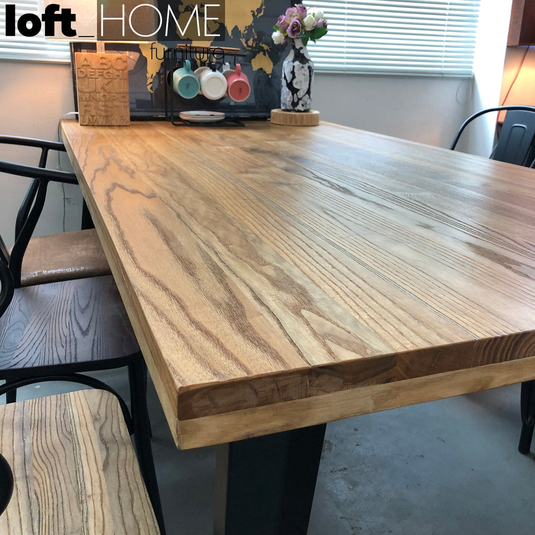 Industrial elm wood dining table sanctum x detail 9.