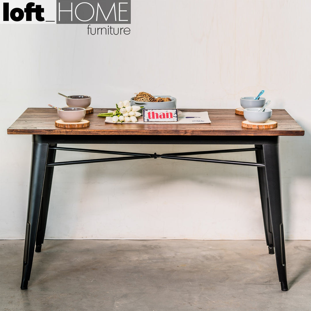 Industrial elm wood dining table sanctum x primary product view.