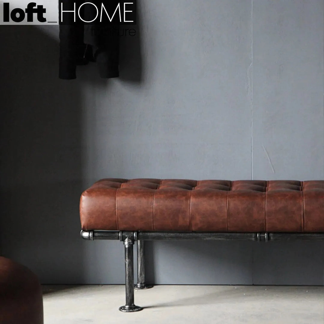 Industrial Leather Dining Bench PIPE