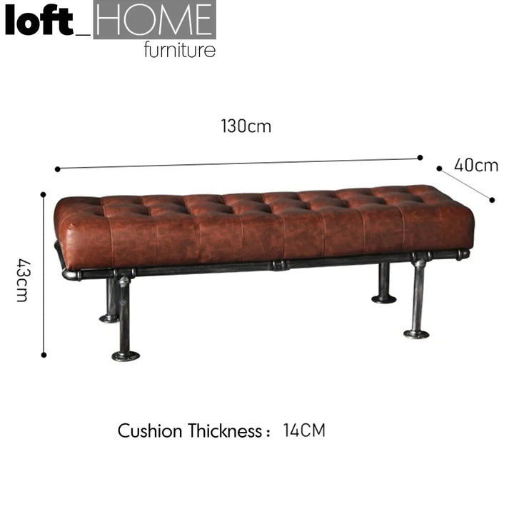 Industrial leather dining bench pipe size charts.