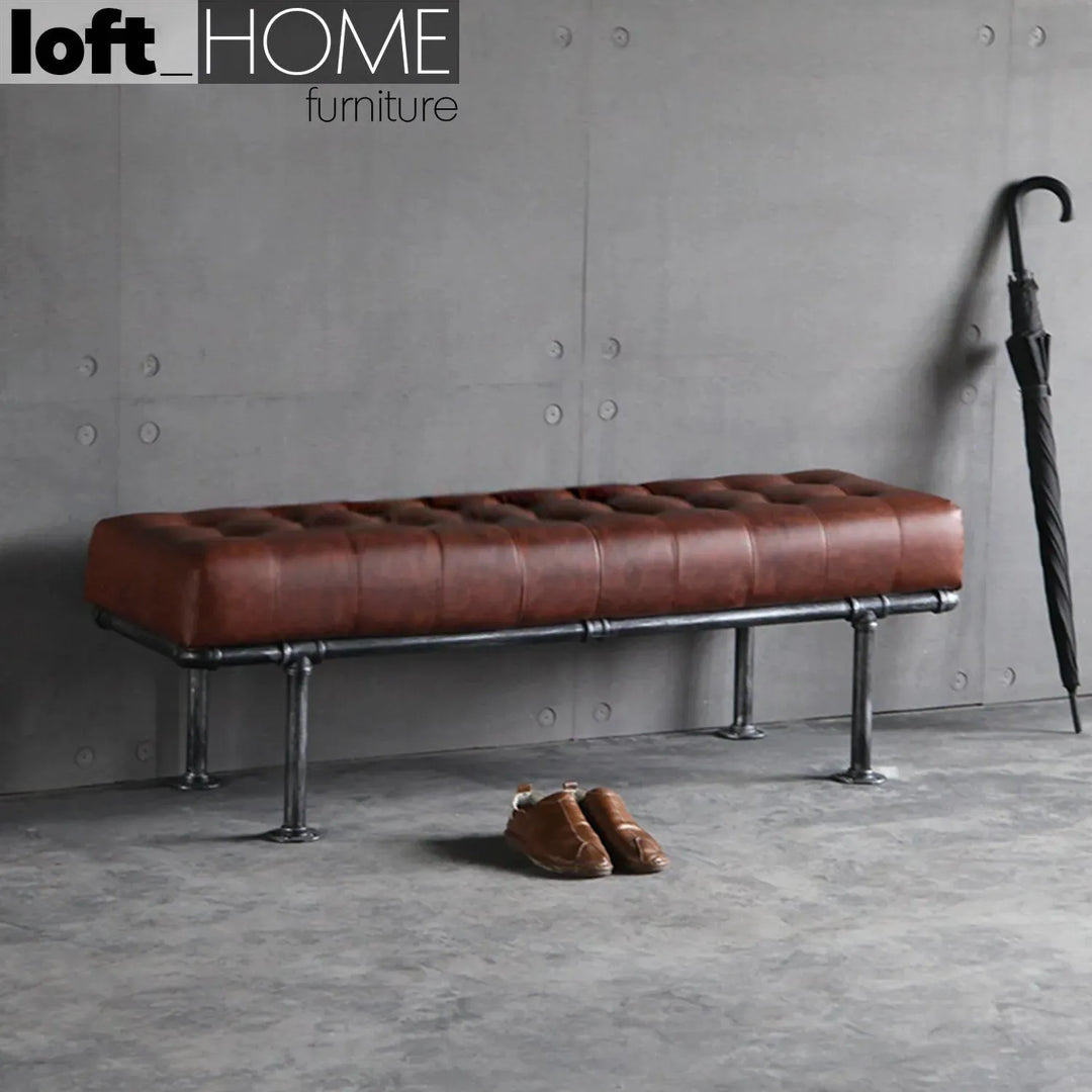 Industrial Leather Dining Bench PIPE