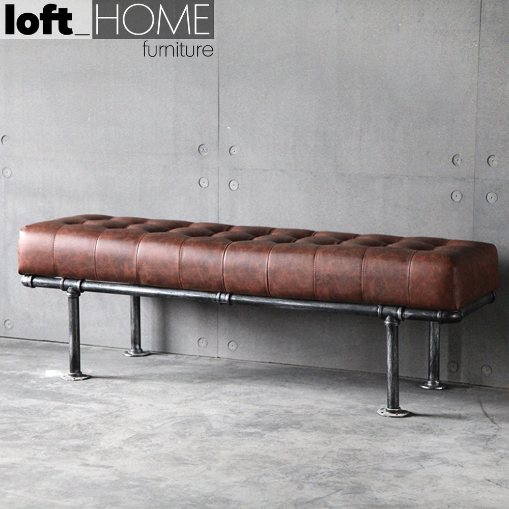 Industrial leather dining bench pipe primary product view.