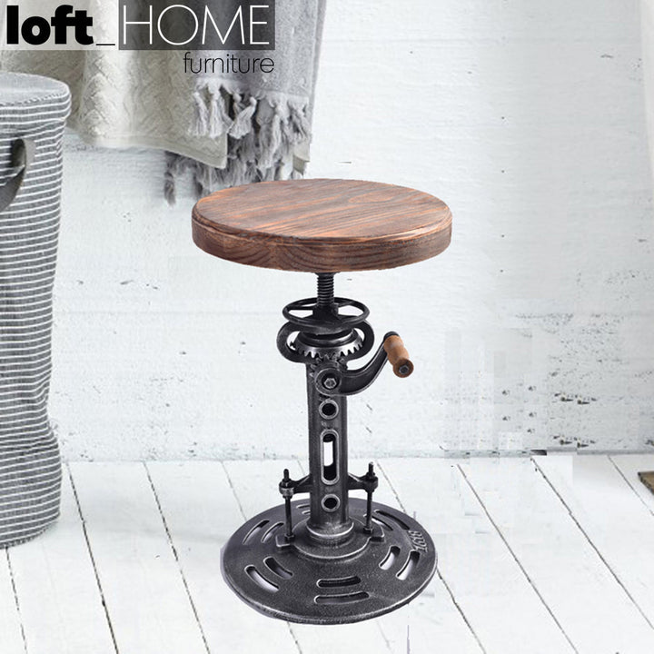 Industrial leather height adjustable stool gear primary product view.