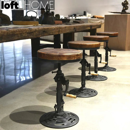 Industrial Leather Height Adjustable Stool GEAR Good to Know Preview-1
