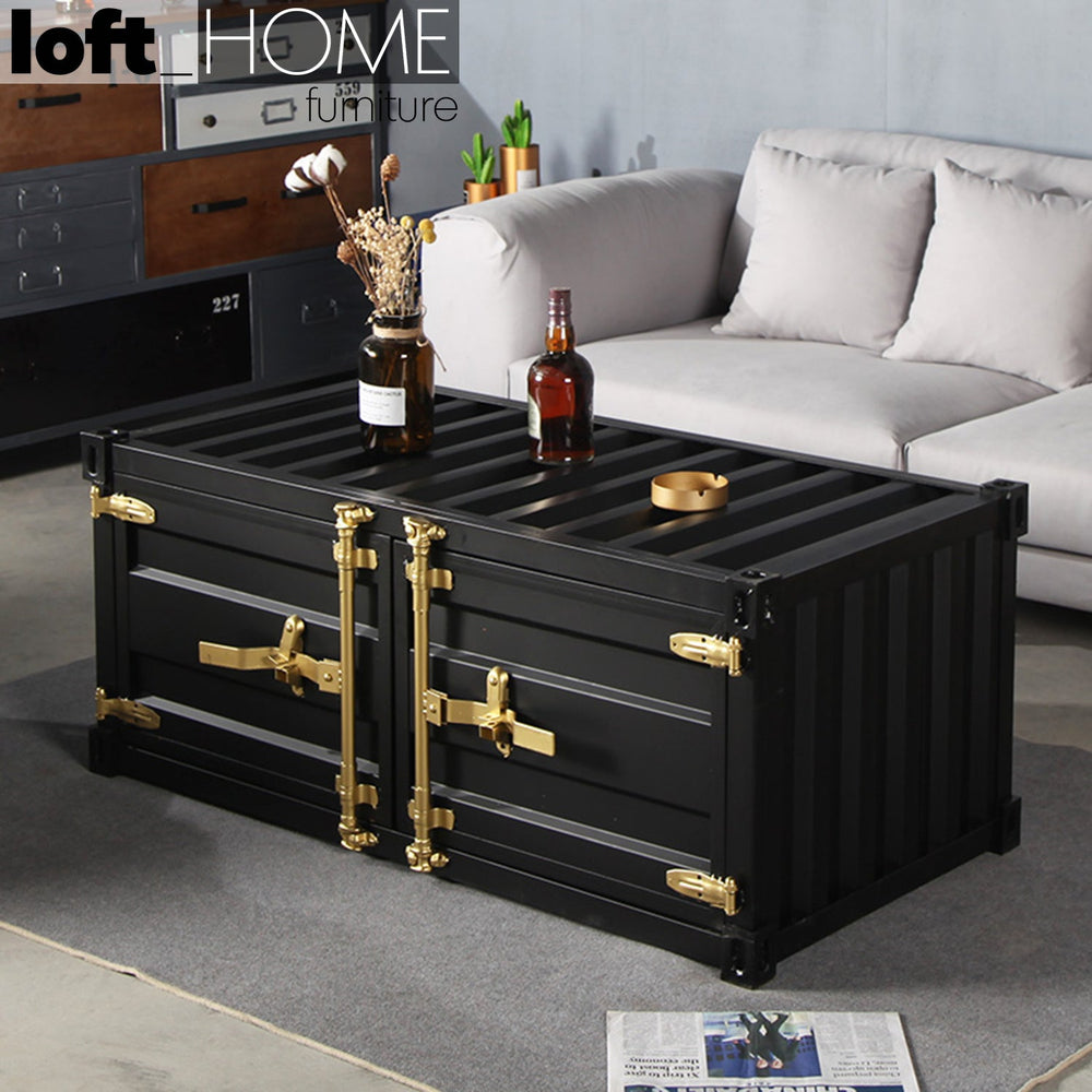 Industrial metal coffee table container primary product view.