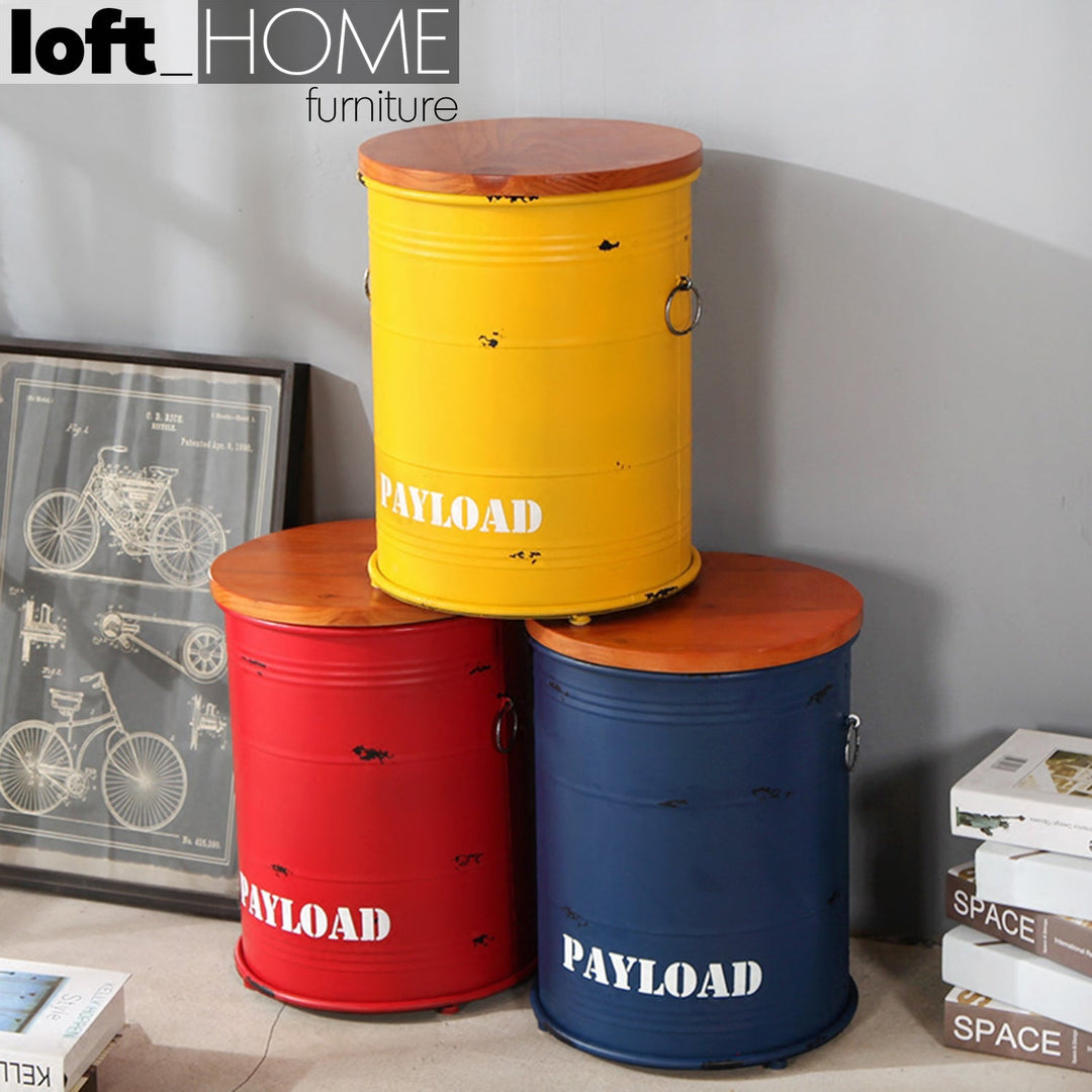 Industrial metal side table container round primary product view.